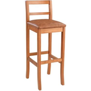 Imagem de Banqueta Olímpia Alta em Madeira Maciça Amêndoa Assento material sinté