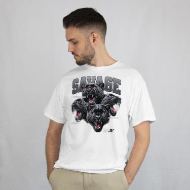 Imagem de Camiseta Masculina Casual em Algodão Dia a Dia Estampada Savage Manga Curta Leve do P ao G1-Masculino