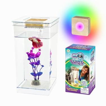 Imagem de My 1st Fish Tank: 2ª geração, kit inicial de mini aquário de peixes 1 galão, profissional para betta, manutenção fácil, sistema de autolimpeza, adicione água apenas, luz LED que muda de cor bonita