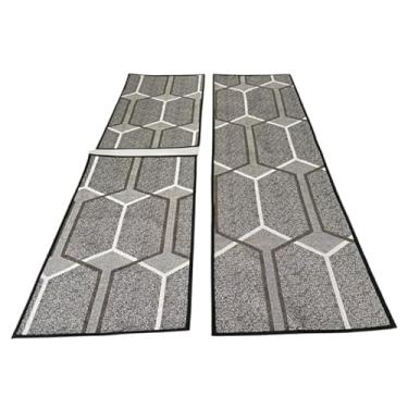 Imagem de Jogo De 3 Peças Tapete Cozinha Antiderrapante Jacquard Decoracao Impecavel Kit Tapete Cozinha(Jogo M13 Correntes Cinza)