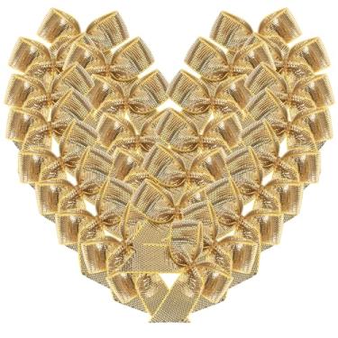 Imagem de MIKEMENG 50 peças/saco, mini laços de fita para artesanato, ornamentos de fita metálica para embrulho de presente de Natal, pequenos arcos, apliques artesanais para costura, álbum de recortes (3,5 cm