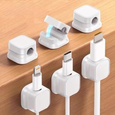 Imagem de Pacote com 6 clipes magnéticos para cabos, gerenciamento de cabos sob a mesa, organizador de fios adesivos para casa, escritório, telefone, carro, parede, mesa