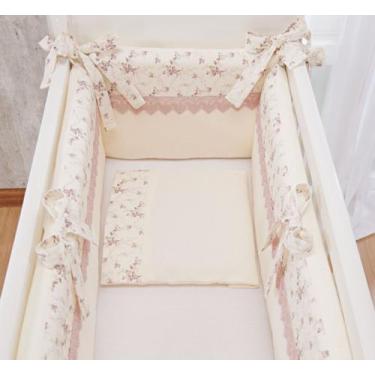 Imagem de Kit para Mini Berço bebe Menina Floral Rose Rosa antigo 5pçs para Colc