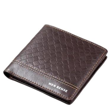 Imagem de Carteira masculina fina, curta e macia, com 7 compartimentos, 1 bolso com zíper PU porta-cartões de visita para homens, Marrom, small, Casual