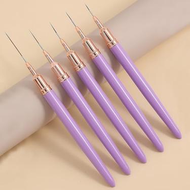 Imagem de 5 pincéis roxos para unhas – Conjunto de canetas profissionais para esmalte de gel, pontas de unhas francesas e arte de linha (tamanhos 4/8/12/20/25 mm)