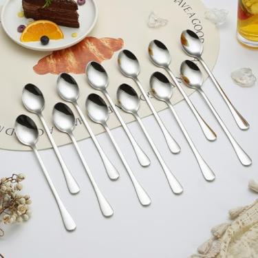 Imagem de Colheres de chá gelado de aço inoxidável, 12 peças, cabo longo de 19 cm, pode ser lavado na lava-louças