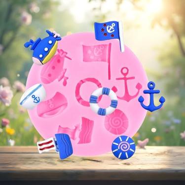 Imagem de Molde de silicone para férias com tema oceano marinho submarinos, âncoras, navios, boias salva-vidas, bandeiras, molde para decoração de bolos, cobertura de cupcake, doces, chocolate, pasta de goma de