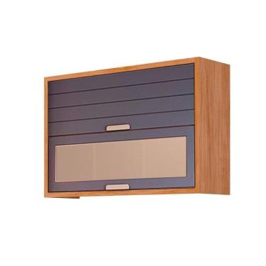 Imagem de Armário Aéreo Cozinha Modulado Eloise C- 2 Portas Basculante C- Vidro Reflecta 120cm Cinamomo-titanium - Mgm