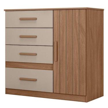 Imagem de Comoda Venus 4 Gavetas 1 Porta 98 Cm Carvalho Fendi Friso Moval - MOVA