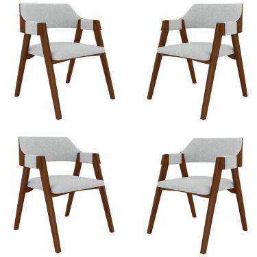 Imagem de Kit 4 Cadeiras Sala De Jantar E Jogos Carteados Madeira Maciça Poker Linho Cinza-imbuia G42 - Gran Belo