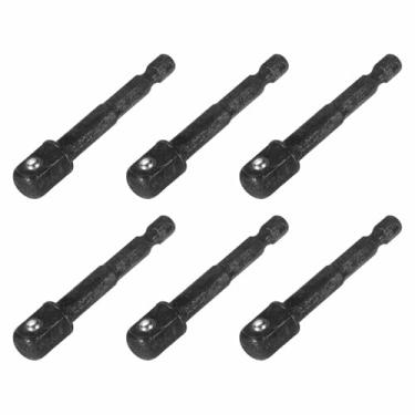 Imagem de HARFINGTON Adaptador de soquete de impacto, 6 peças, acionamento quadrado de 1/10.2 cm, haste sextavada de 6,6 cm, broca de extensão longa para conjuntos de soquetes de broca de porca de eixo, preto