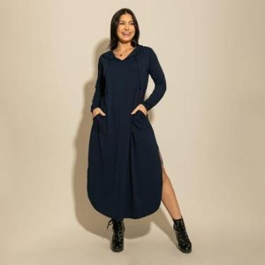 Imagem de Vestido Midi Manga Longa com Capuz em Malha-Feminino