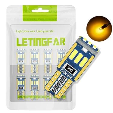 Imagem de LETINGFAR Lâmpada LED 194 âmbar 168 lâmpada led T10 pacote de 8, lâmpada led W5w 2825 lâmpada led para luzes interiores de carro, luz de placa de carro cúpula de carro, luzes de LED para mapa de porta, luzes de cortesia