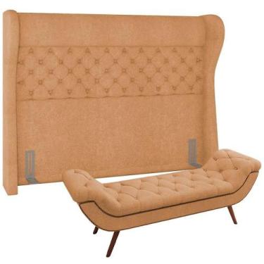 Imagem de Kit Cabeceira Cama Box Casal 195cm Madrid Com Puff Recamier Santorini 