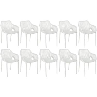 Imagem de Kit 10 Cadeiras de Jantar Design Suits com Braços Empilhável em Polipropileno - Branco