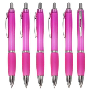 Imagem de PATIKIL Canetas esferográficas retráteis, 6 peças, canetas esferográficas de tinta preta de 1,0 mm com aderência de borracha de plástico para anotações, eventos de classe de escritório, rosa vermelha