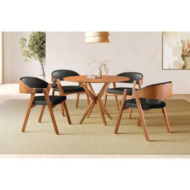 Imagem de Conjunto de Mesa Redonda 108cm com 4 Cadeiras Gaia Preto/Freijó