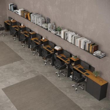 Imagem de Conjunto De Escritório Tech 6 Livreiro 1 Buffet E 7 Mesas 90 - Preto E Cedro Preto E Cedro
