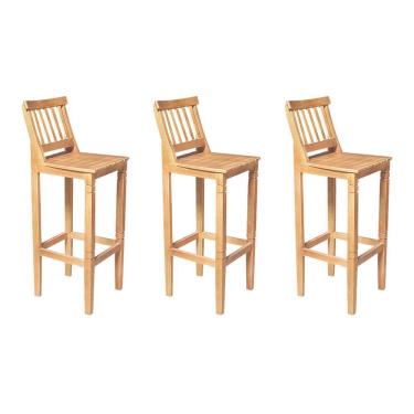 Imagem de Kit 3 Banquetas Alta De Ripada Com Encosto Confort - Natural - Bege