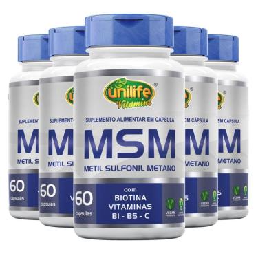 Imagem de Kit 5 Msm Metil Sufonil Metano + Biotina E Vitamina Unilife 60 Cápsulas
