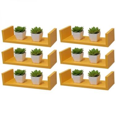 Imagem de Kit 6 Prateleiras U 40 X 15cm Amarela Suporte Invisível