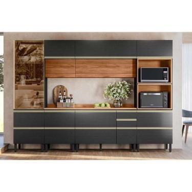 Imagem de Cozinha Completa Proença 6 Peças (2aéreos+2balcões+1torrequente+1cristaleira) C6p94 Nogueira-carbono Prime Tx - Demóbile