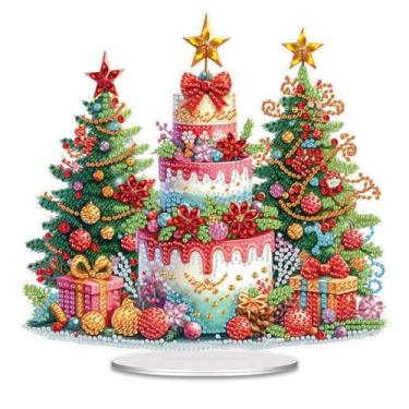 Imagem de SHLUHA Kits de arte de diamante para adultos, design de árvore de Natal, formato especial, enfeite de mesa de acrílico, mosaico de cristal, decoração de mesa para casa, presente de Natal feito à mão