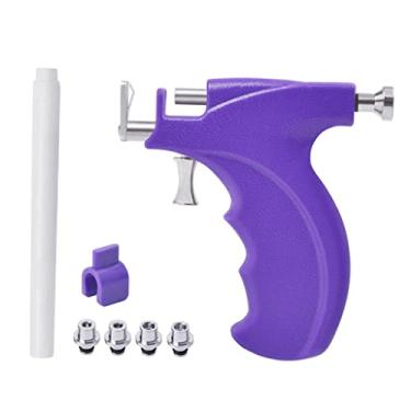 Imagem de barenx Kit de piercing de orelha, ferramenta de piercing de nariz, máquina de piercing de umbigo corporal de aço inoxidável com 4 cabeças de brinco - roxo