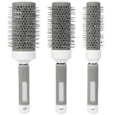 Imagem de Conjunto de escovas de cabelo redondas leves de 3 peças com revestimento de cerâmica, cabo antiderrapante, ideal para secar e pentear, 3 tamanhos para pentear com calor