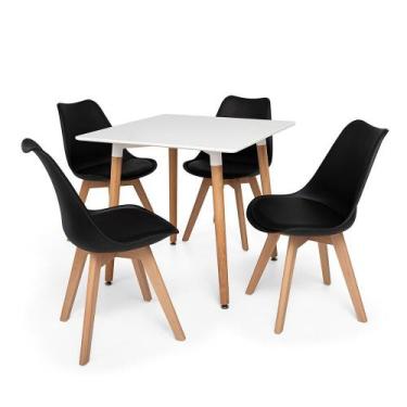 Imagem de Kit Mesa Jantar Eiffel 80x80 Branca + 04 Cadeiras Leda - Preta - Magaz
