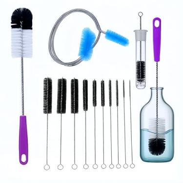 Imagem de Kit de escova de limpeza de nylon para tubo de vidro de 12 peças - para tubos de vidro curvos, narguilés e garrafas, fendas difíceis de alcançar, escova de cabo longo de 43 cm, escovas de vários
