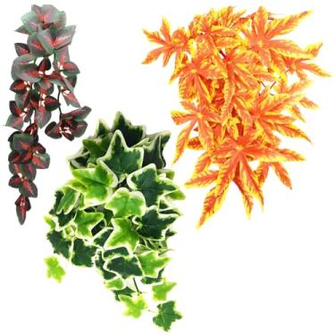 Imagem de LUMINFLY 3 peças de plantas de répteis suspensas com ventosas, trepadeiras de 30 cm em 3 estilos para lagartos e cobras, decoração de habitat de plástico para tanques de répteis