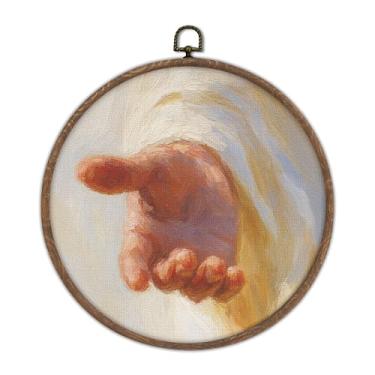 Imagem de DTLGTG Decoração de parede cristã a mão de Deus, arte em tela de Jesus para sala de estar, arte de parede bíblica religiosa, 25 x 25 cm
