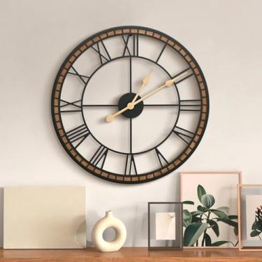 Imagem de Micasso Relógio de parede grande sem tique-taque: 50,8 cm moderno metal preto com moldura de madeira maciça relógio silencioso para sala de estar/quarto/cozinha - decoração de casa para consciência da