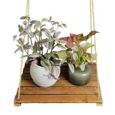Imagem de onaner Cabide para plantas ao ar livre, gancho para plantas internas, prateleiras suspensas para parede, suporte grande de madeira com corda de juta de 63 cm, resistente para vasos mais pesados, ideal