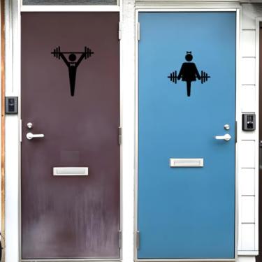 Imagem de SUPERDANT 2 Estilos Adesivos de Parede Sinalização de Banheiro PVC Barbell Masculino Feminino Adesivos de Parede de Banheiro Conjunto de Adesivos de Parede Autoadesivos para Banheiro Latrina Lavatório