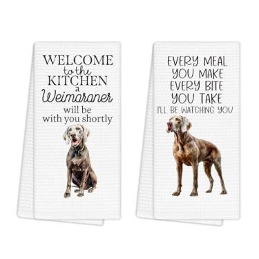 Imagem de EGBTL Weimaraner Gifts Conjunto de 2 toalhas de cozinha, toalhas de mão engraçadas para decoração de cozinha, presentes de cachorro de Natal para mulheres amantes de cães proprietários mães panos de