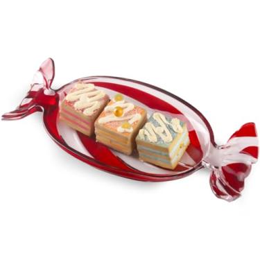 Imagem de Bandeja de doces de vidro colorido – Bandeja de servir de Natal para guloseimas de Natal, prato de sobremesa decorativo para festas de Natal, prato grande de vidro festivo para biscoitos, lanches e