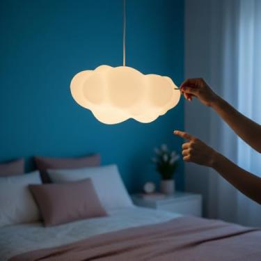 Imagem de Luminária Pendente Nuvem em Plástico Polietileno, Branca, Bivolt, 20 x 43 x 33 cm, para Quarto, Escritório, Iluminação Difusa