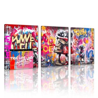 Imagem de Yeesjoee Banksy Canvas Wall Art Abstrata Graffiti Arte de Parede Colorida Cartazes de Arte de Rua Pintura em Tela Famosa Banksy Art Decoração de Parede para Sala de Estar Quarto, 30.5 cm x 40.6 cm x 3