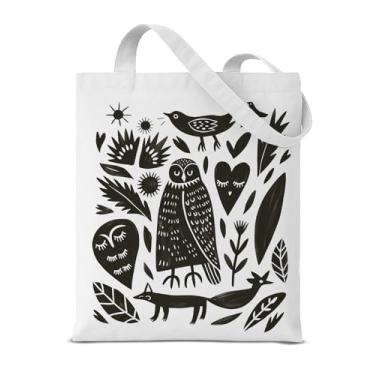 Imagem de QYCFDXD Sacola de lona estética para mulheres, linda bolsa de ombro com estampa dupla face, Coruja estética, Medium