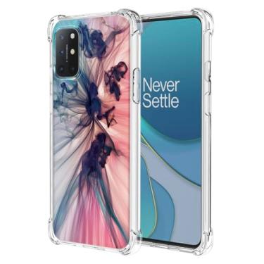 Imagem de WEIOUHR Capa para OnePlus 8T Capa de telefone TPU macio transparente, design de padrão abstrato, resistente a choques e arranhões, leve, para OnePlus 8T (rosa azul-escuro)