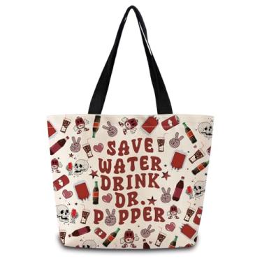 Imagem de ZhuVantrix Bolsa de ombro Save Water Drink Dr.Pep fofa estética para compras com bolso interno com zíper, leve e lavável, elegante, branca, economize água, bebida, presente DP para mulheres amantes de