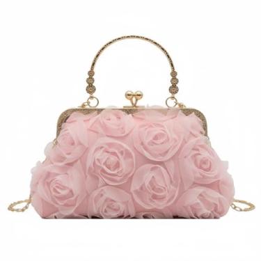Imagem de 2025 Elegante bolsa de mão floral para mulheres rosa bolsa de noite linda bolsa de mão com fecho de beijo de casamento, rosa