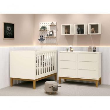 Imagem de Jogo De Quarto Para Bebê Classic New Areia Fosco Com Madeira - Moveisaqui