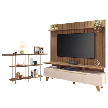 Imagem de Rack Bancada Essenza E Painel Link 2.0 Com Aparador Infinity Off White Castanho - Hb Móveis