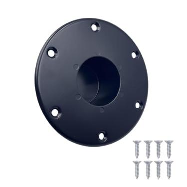 Imagem de Mealmuse Base de mesa de trailer de trailer de alumínio preto RV/base de pedestal de reboque de barco, base de montagem embutida redonda para pé de mesa com 8 furos e parafusos incluídos para campista
