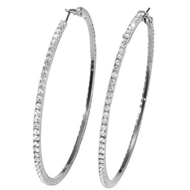 Imagem de Brincos de argola elegantes de prata de 10 cm para mulheres, argolas grandes incrustadas de zircônia cintilante, confortáveis para qualquer ocasião