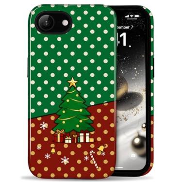 Imagem de Amzfield Capa de telefone de Natal para iPhone 16e, linda árvore de Natal de inverno de bolinhas, proteção híbrida de camada dupla, Papai Noel, flocos de neve, capa para mulheres, meninas, crianças