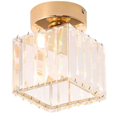 Imagem de Luminária Lustre Plafon Teto 17Cm Metal Dourado 20 Cristais